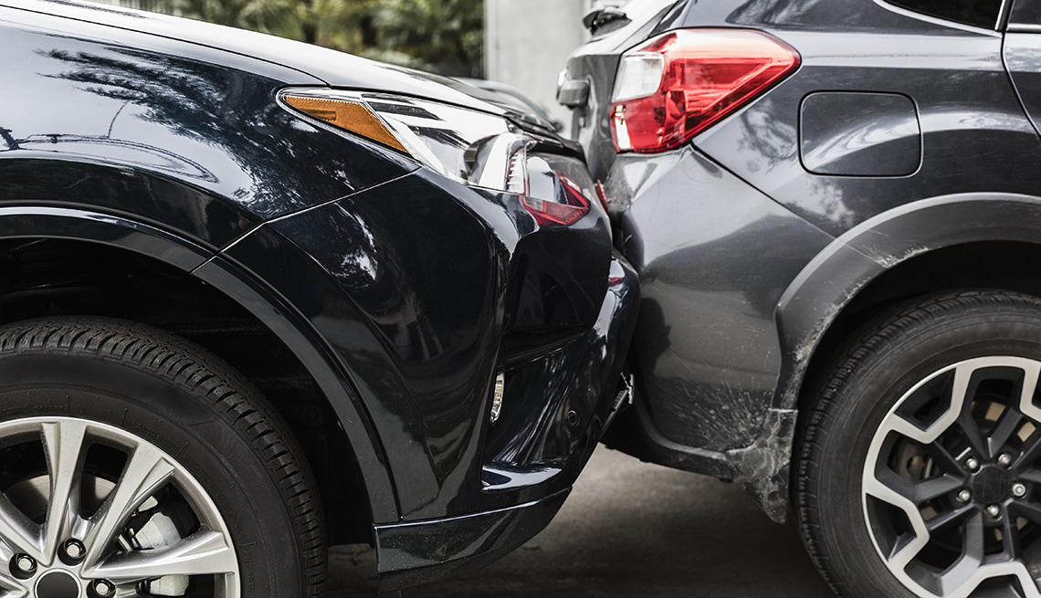 Damaged bumpers from car accident